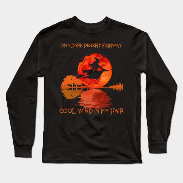 Witch Riding Brooms On A Dark Desert Highways Halloween Long Sleeve T-Shirt by cobiepacior